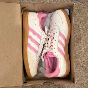 Adidas Pink and Cream Striped Sneakers